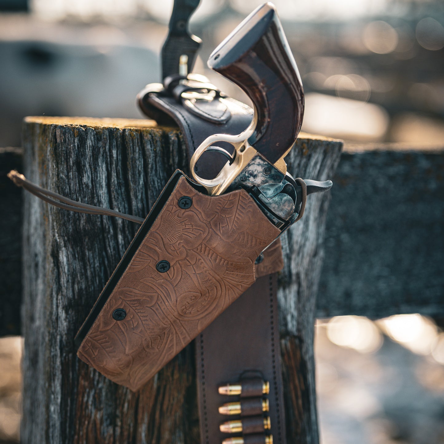 Kydex holster with leather overlay for a single action revolver